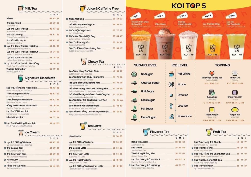 menu koi the, trà sữa koi the, menu koi thé mới nhất, giá trà sữa koi the, koi the menu 2026